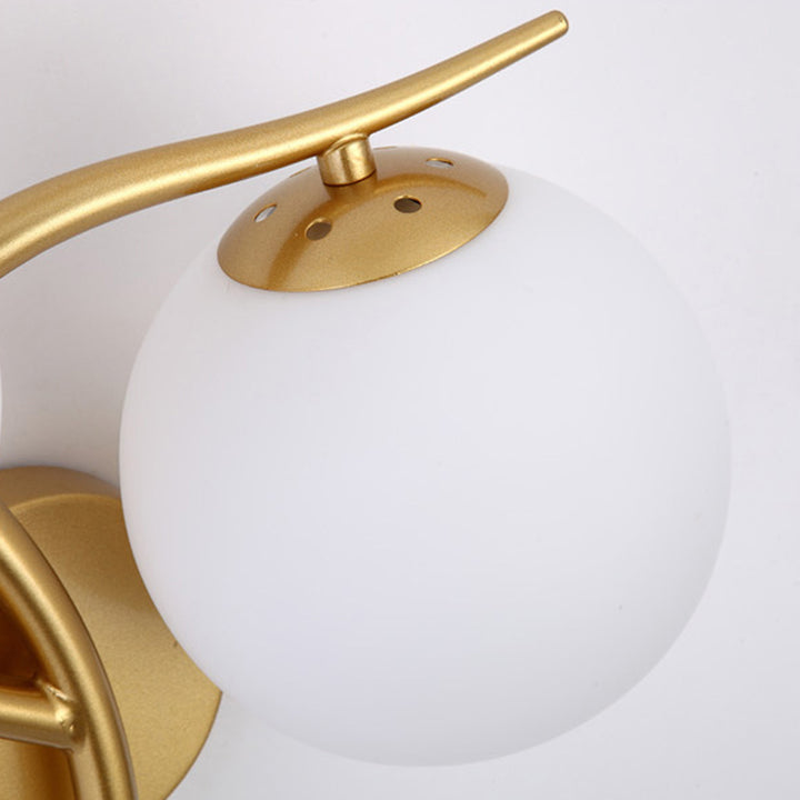 Lámpara Aplique de Pared de 2 Luces con Pantalla de Vidrio Orb de Poste Curvado Minimalista Moderno para Dormitorio 