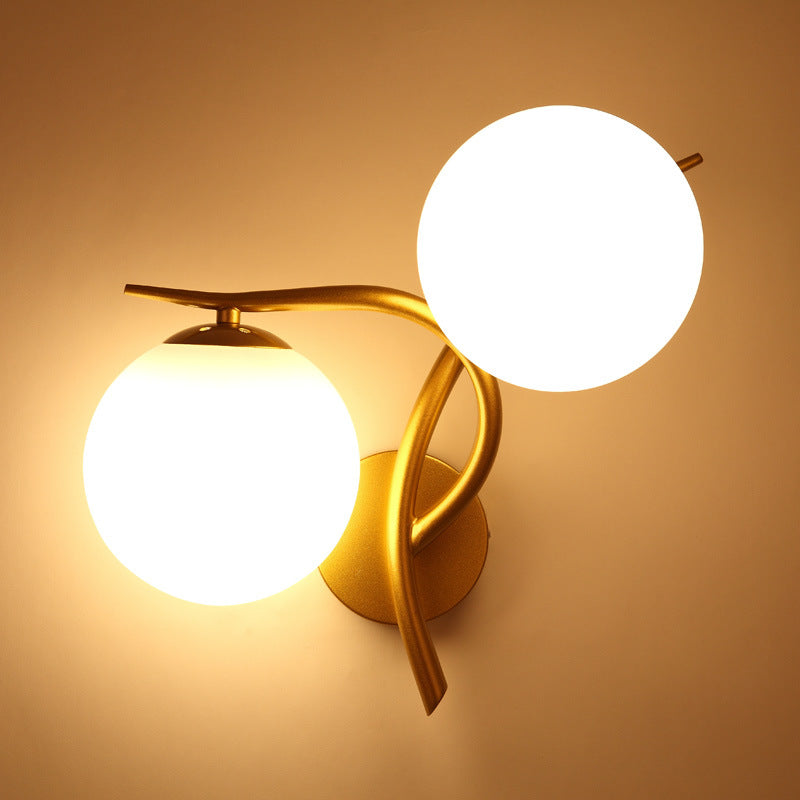 Lámpara Aplique de Pared de 2 Luces con Pantalla de Vidrio Orb de Poste Curvado Minimalista Moderno para Dormitorio 