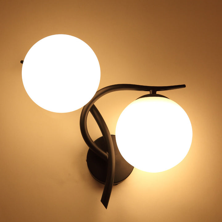 Lámpara Aplique de Pared de 2 Luces con Pantalla de Vidrio Orb de Poste Curvado Minimalista Moderno para Dormitorio 