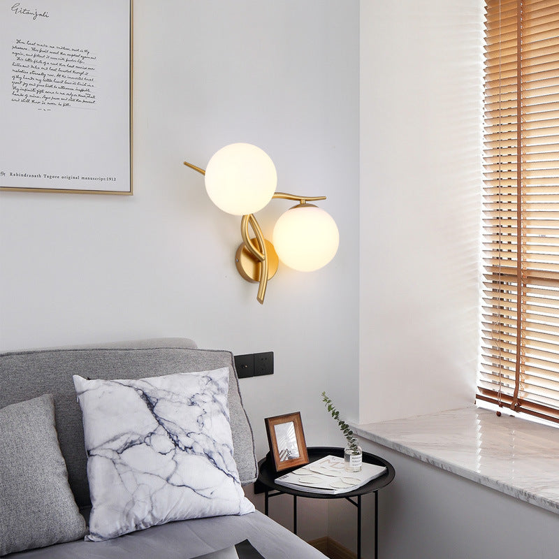 Lámpara Aplique de Pared de 2 Luces con Pantalla de Vidrio Orb de Poste Curvado Minimalista Moderno para Dormitorio 