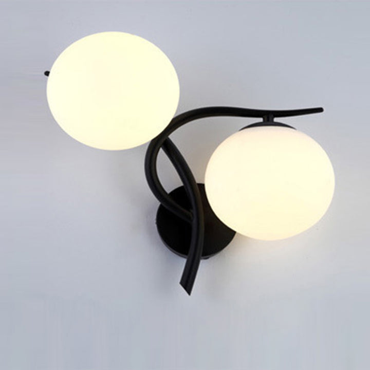 Lámpara Aplique de Pared de 2 Luces con Pantalla de Vidrio Orb de Poste Curvado Minimalista Moderno para Dormitorio 