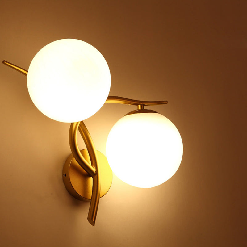 Lámpara Aplique de Pared de 2 Luces con Pantalla de Vidrio Orb de Poste Curvado Minimalista Moderno para Dormitorio 
