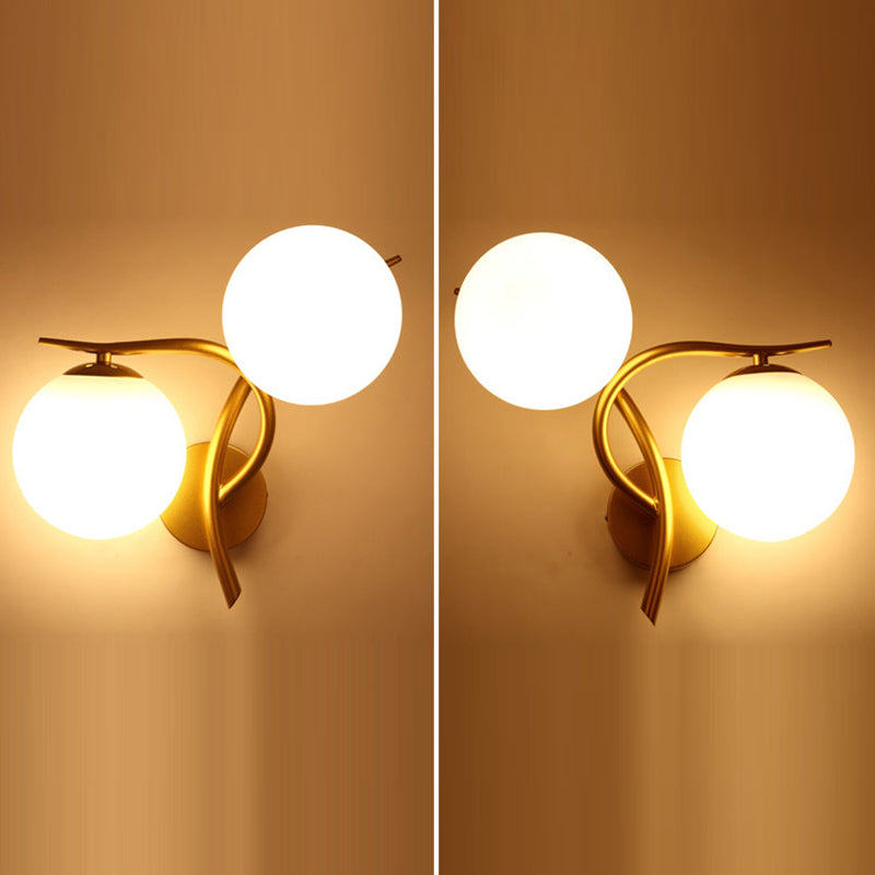 Lámpara Aplique de Pared de 2 Luces con Pantalla de Vidrio Orb de Poste Curvado Minimalista Moderno para Dormitorio 