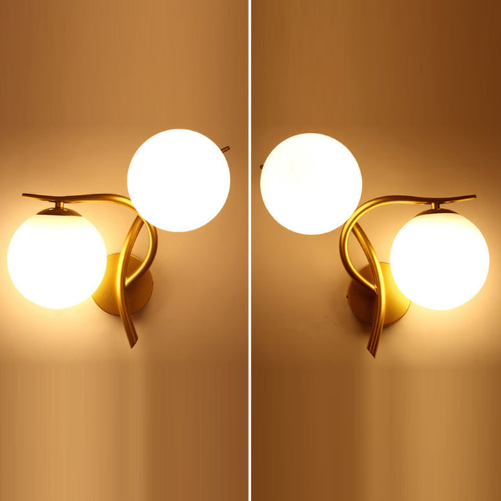 Lámpara Aplique de Pared de 2 Luces con Pantalla de Vidrio Orb de Poste Curvado Minimalista Moderno para Dormitorio 