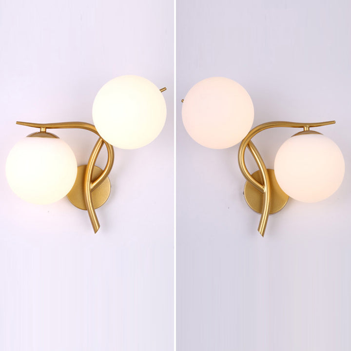 Lámpara Aplique de Pared de 2 Luces con Pantalla de Vidrio Orb de Poste Curvado Minimalista Moderno para Dormitorio 