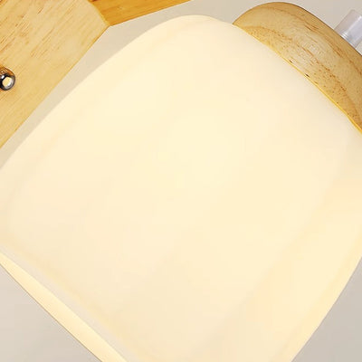 Zeitgenössische nordische Wandlampe mit Dreibein-Basis, rundem Blumenstoff, Glasschirm und Holz 1-Licht für Schlafzimmer 