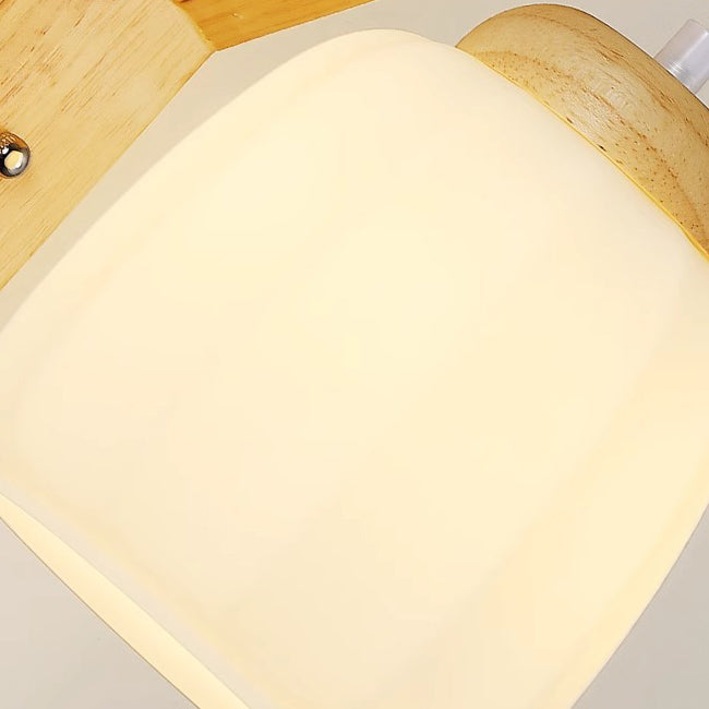 Zeitgenössische nordische Wandlampe mit Dreibein-Basis, rundem Blumenstoff, Glasschirm und Holz 1-Licht für Schlafzimmer 