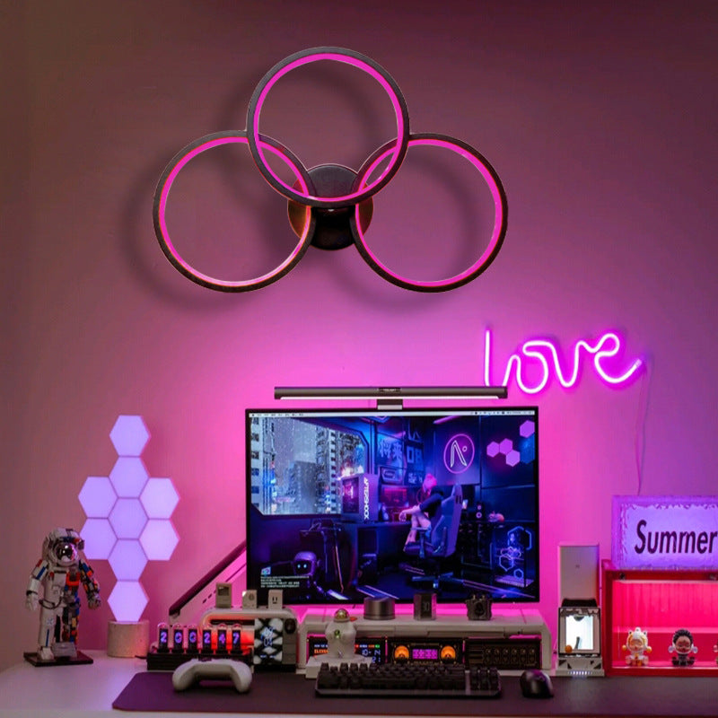 Moderne Art Deco Dreifach-Kreis PC-Schirm LED-Wandleuchte für das Schlafzimmer 