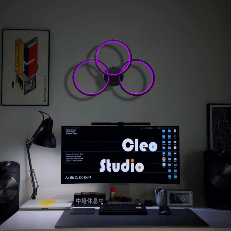 Moderne Art Deco Dreifach-Kreis PC-Schirm LED-Wandleuchte für das Schlafzimmer 