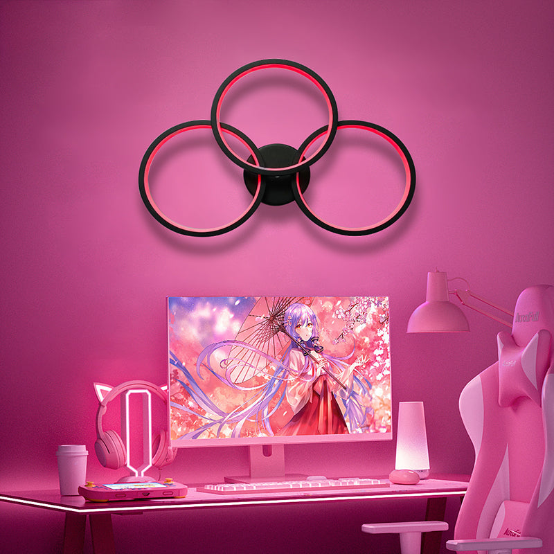 Moderne Art Deco Dreifach-Kreis PC-Schirm LED-Wandleuchte für das Schlafzimmer 