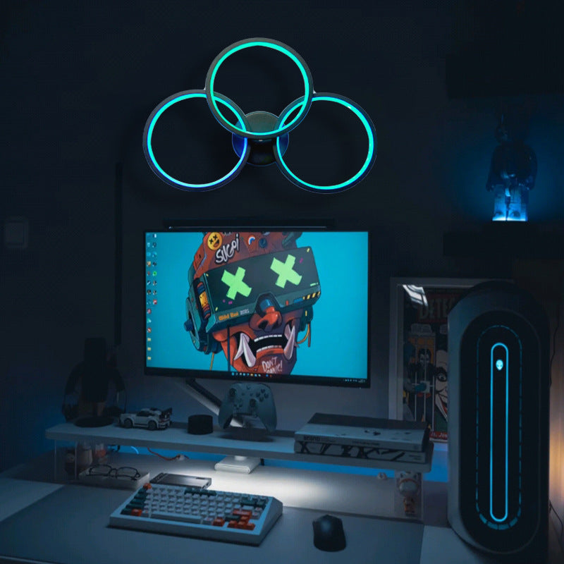 Moderne Art Deco Dreifach-Kreis PC-Schirm LED-Wandleuchte für das Schlafzimmer 
