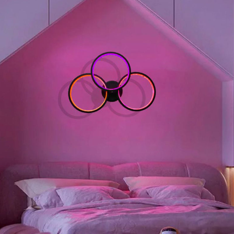 Moderne Art Deco Dreifach-Kreis PC-Schirm LED-Wandleuchte für das Schlafzimmer 