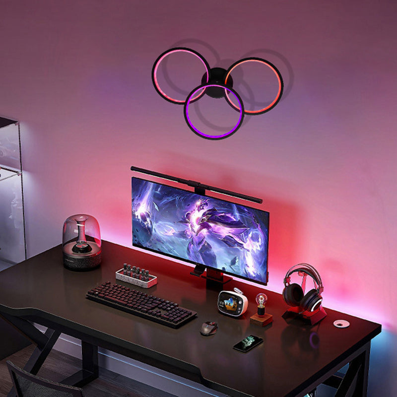 Moderne Art Deco Dreifach-Kreis PC-Schirm LED-Wandleuchte für das Schlafzimmer 