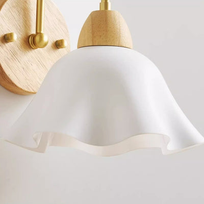 Contemporary Nordic Flower Curved Pole Acrylic Shade Wood Frame 1-Light Wall Sconce Lamp For Bedroom