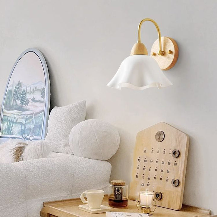 Applique murale 1 lumière pour chambre à coucher, style nordique contemporain, avec abat-jour en acrylique et cadre en bois 