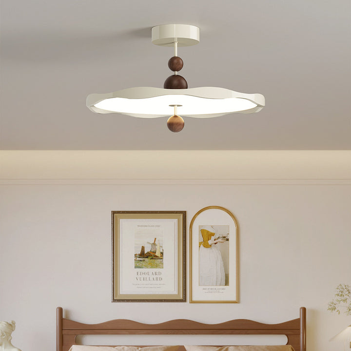 Modern Minimalist Round Wave Iron Aluminum Frame Acrylic LED Semi-Flush Mount Ceiling Light For Bedroom