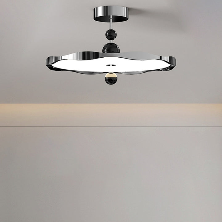 Modern Minimalist Round Wave Iron Aluminum Frame Acrylic LED Semi-Flush Mount Ceiling Light For Bedroom