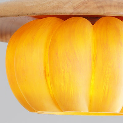 Zeitgenössische kreative Disc-Kürbisform Holzharz-Schirm 1-Licht Pendelleuchte für das Wohnzimmer 