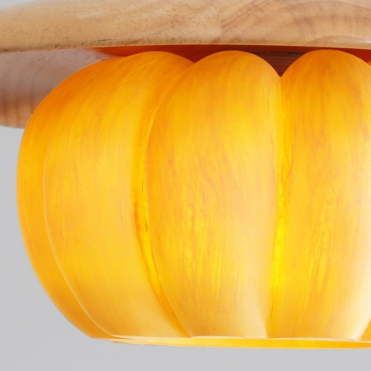 Zeitgenössische kreative Disc-Kürbisform Holzharz-Schirm 1-Licht Pendelleuchte für das Wohnzimmer 