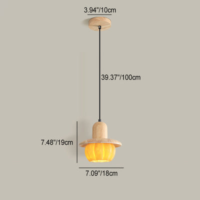 Zeitgenössische kreative Disc-Kürbisform Holzharz-Schirm 1-Licht Pendelleuchte für das Wohnzimmer 