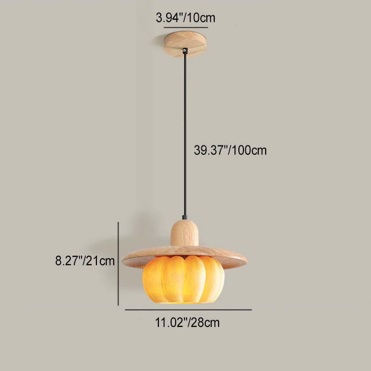 Zeitgenössische kreative Disc-Kürbisform Holzharz-Schirm 1-Licht Pendelleuchte für das Wohnzimmer 