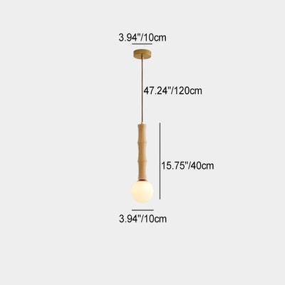 Zeitgenössische Retro-Zylinder-Bambusform Massivholz 1-Licht Pendelleuchte für Wohnzimmer 