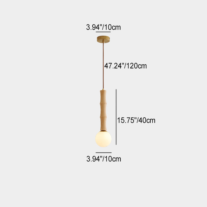 Zeitgenössische Retro-Zylinder-Bambusform Massivholz 1-Licht Pendelleuchte für Wohnzimmer 