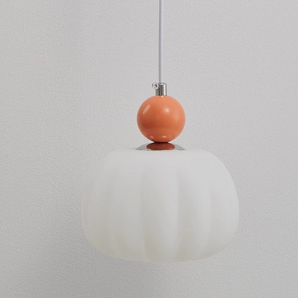 Zeitgenössische nordische runde Kürbisform Eisen Kunststoffschirm 1-Licht Pendelleuchte für Schlafzimmer 
