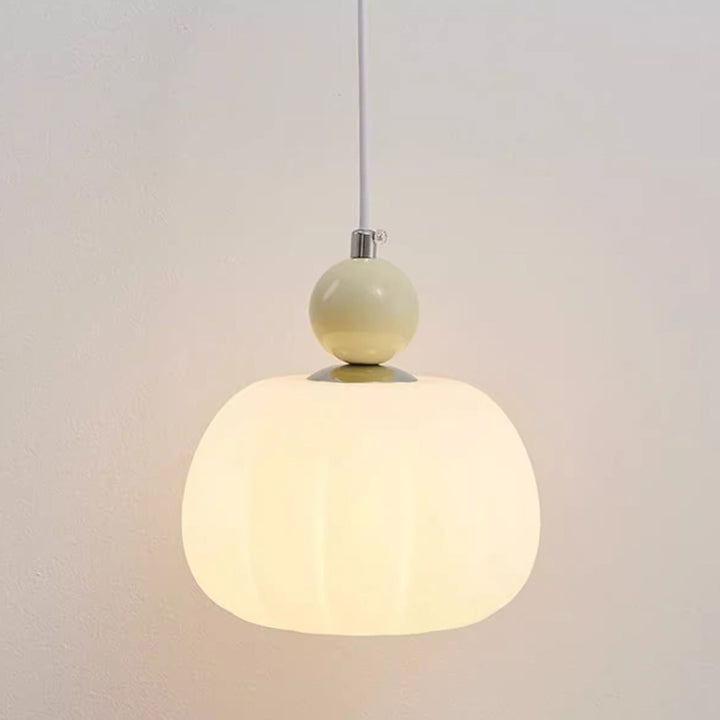 Zeitgenössische nordische runde Kürbisform Eisen Kunststoffschirm 1-Licht Pendelleuchte für Schlafzimmer 
