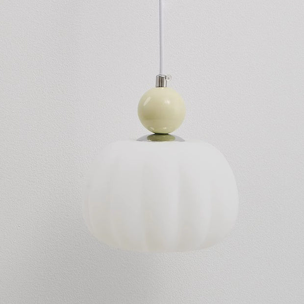 Zeitgenössische nordische runde Kürbisform Eisen Kunststoffschirm 1-Licht Pendelleuchte für Schlafzimmer 