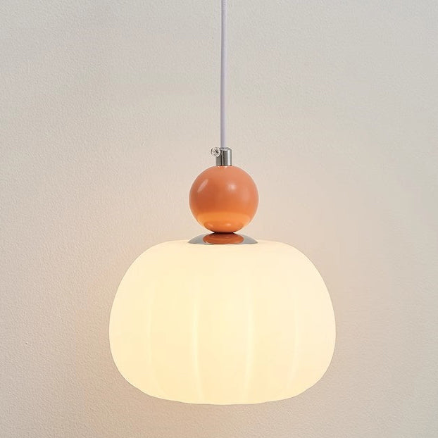 Zeitgenössische nordische runde Kürbisform Eisen Kunststoffschirm 1-Licht Pendelleuchte für Schlafzimmer 