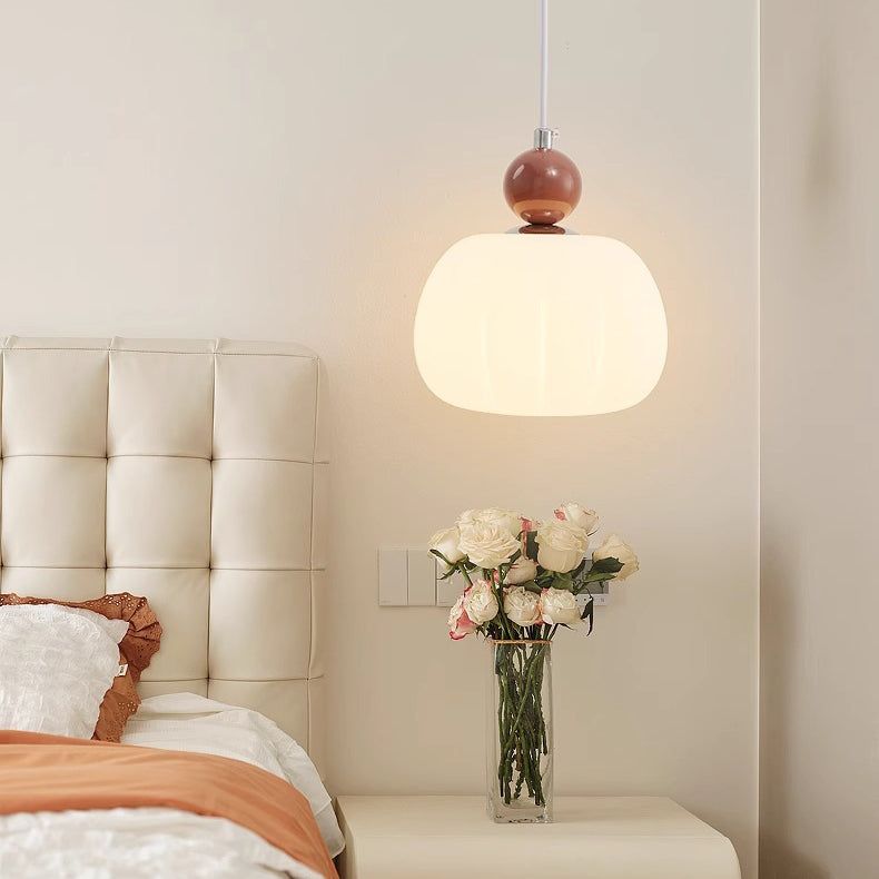Zeitgenössische nordische runde Kürbisform Eisen Kunststoffschirm 1-Licht Pendelleuchte für Schlafzimmer 