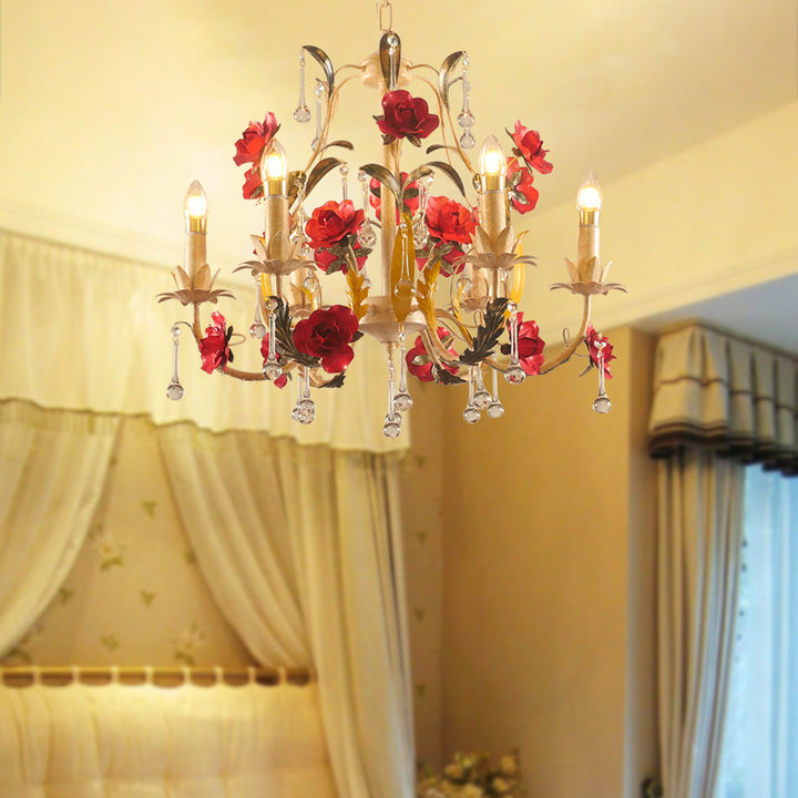 Chandelier traditionnel en fer forgé avec support de bougie rustique et verre à 6/8 lumières pour salon 