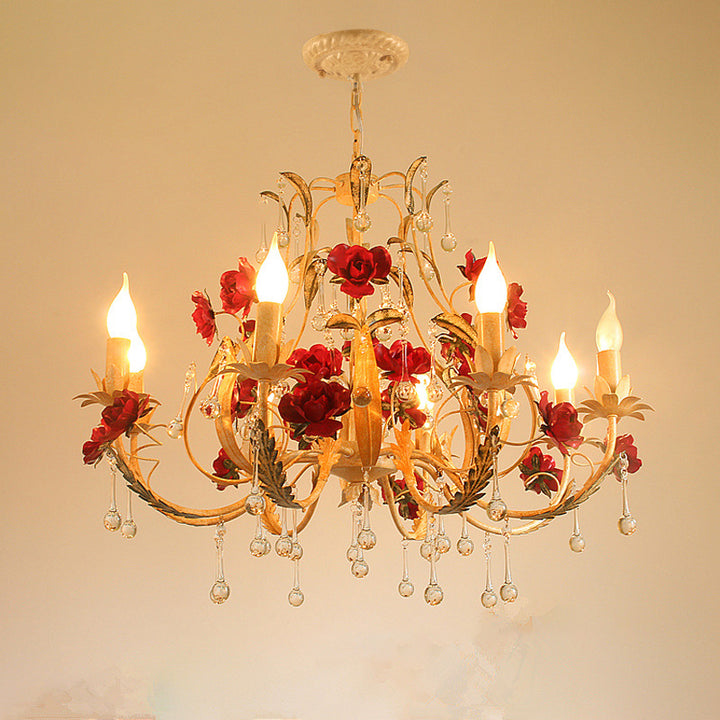 Chandelier traditionnel en fer forgé avec support de bougie rustique et verre à 6/8 lumières pour salon 
