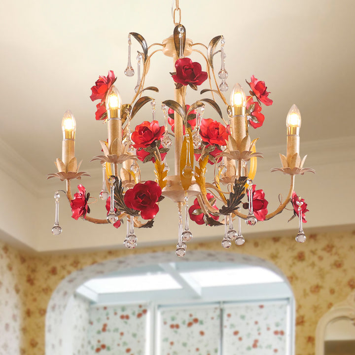 Chandelier traditionnel en fer forgé avec support de bougie rustique et verre à 6/8 lumières pour salon 