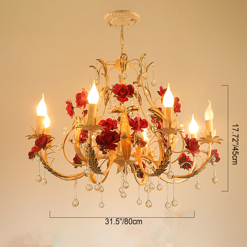 Chandelier traditionnel en fer forgé avec support de bougie rustique et verre à 6/8 lumières pour salon 
