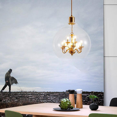 Suspension moderne minimaliste en verre en forme de dôme avec 9 lumières pour salon 
