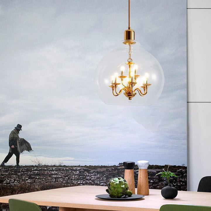 Suspension moderne minimaliste en verre en forme de dôme avec 9 lumières pour salon 