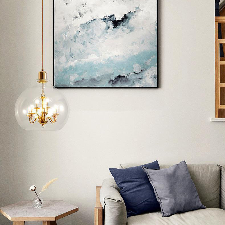 Moderne minimalistische runde Kugelkuppel aus Glas und Eisen 9-flammige Pendelleuchte für das Wohnzimmer 