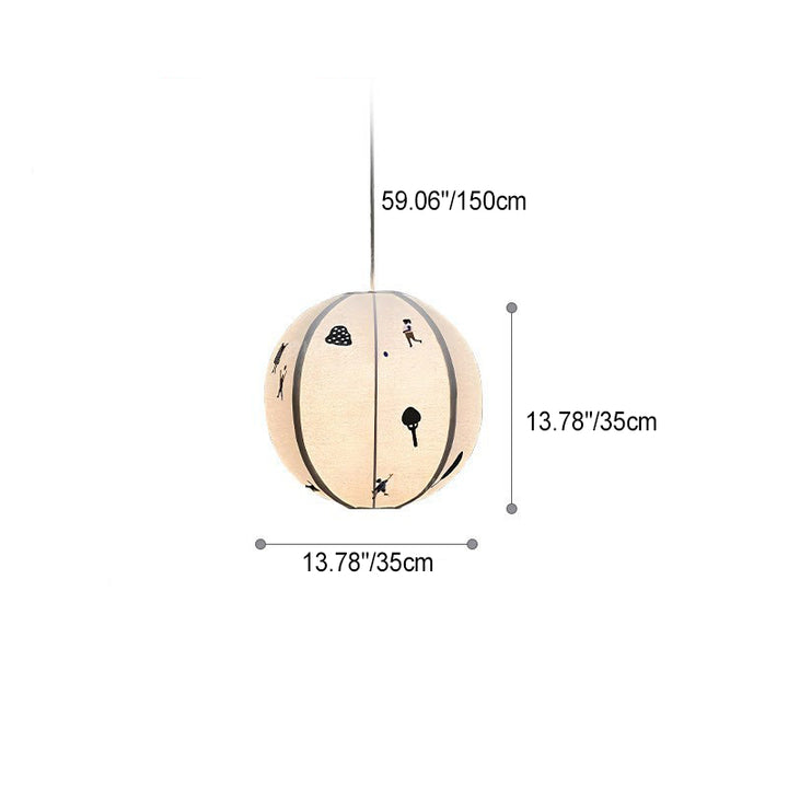 Traditional Vintage Globe Kids Embroidered Cotton Linen Shade Iron Frame 1-Light Pendant Light For Bedroom