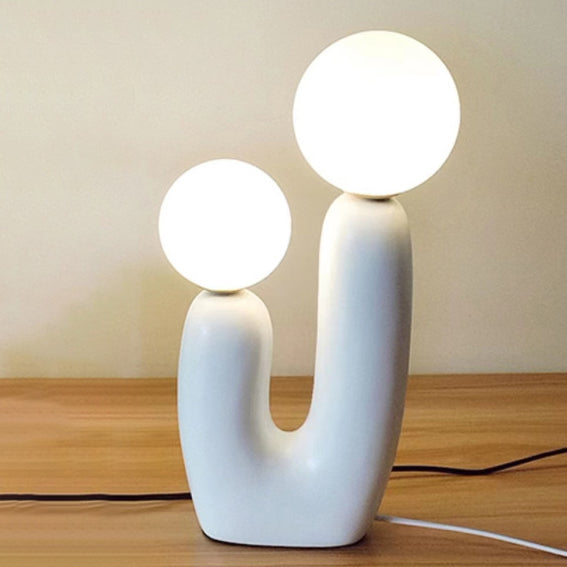 Moderne Art Deco Zylindrische Globus Harz Glas 2-Licht Tischlampe für Wohnzimmer 