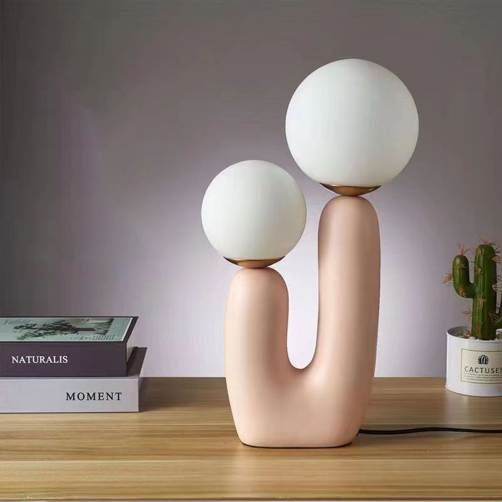 Moderne Art Deco Zylindrische Globus Harz Glas 2-Licht Tischlampe für Wohnzimmer 