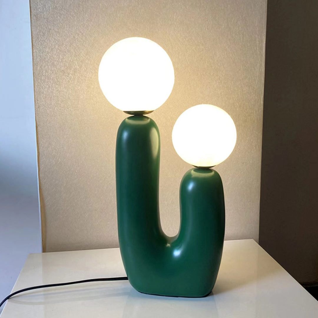 Moderne Art Deco Zylindrische Globus Harz Glas 2-Licht Tischlampe für Wohnzimmer 
