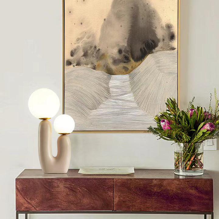 Moderne Art Deco Zylindrische Globus Harz Glas 2-Licht Tischlampe für Wohnzimmer 