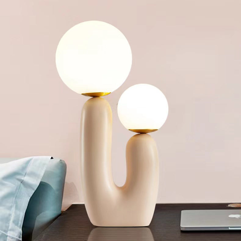 Moderne Art Deco Zylindrische Globus Harz Glas 2-Licht Tischlampe für Wohnzimmer 