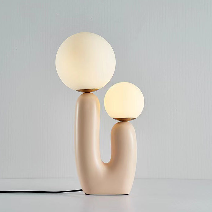 Moderne Art Deco Zylindrische Globus Harz Glas 2-Licht Tischlampe für Wohnzimmer 