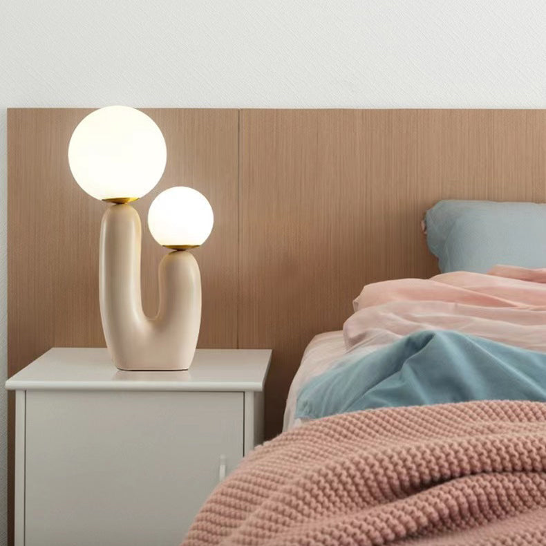 Moderne Art Deco Zylindrische Globus Harz Glas 2-Licht Tischlampe für Wohnzimmer 