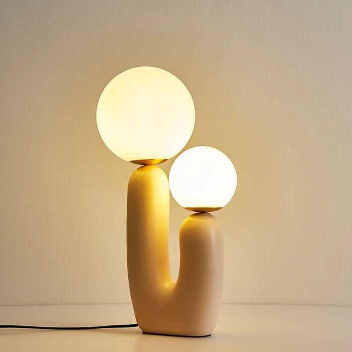 Moderne Art Deco Zylindrische Globus Harz Glas 2-Licht Tischlampe für Wohnzimmer 