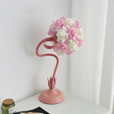 Contemporary Creative Rose Bouquet Iron Hose 1-Light Table Lamp For Bedroom