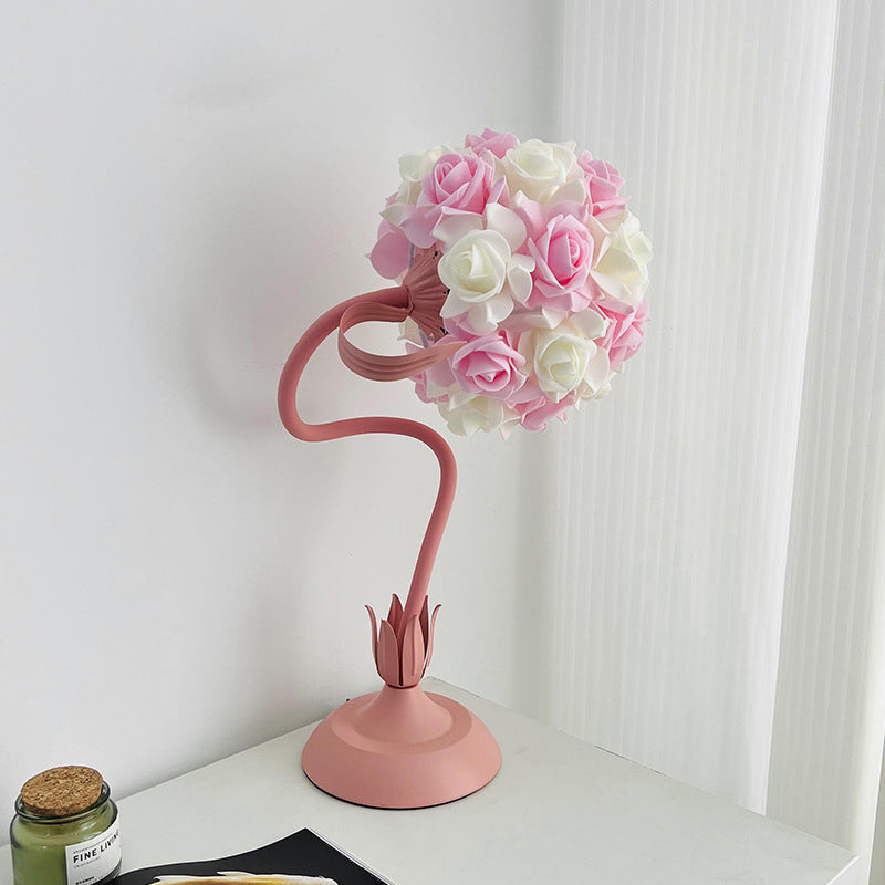 Contemporary Creative Rose Bouquet Iron Hose 1-Light Table Lamp For Bedroom
